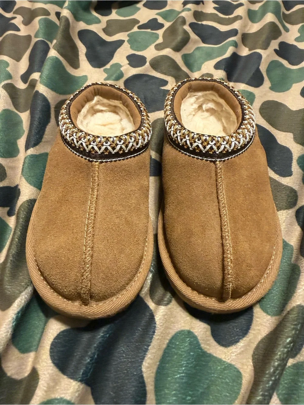 UGG Chestnut Suede Slip-On Shearling Clog